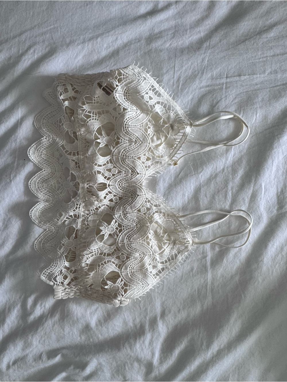 Anthropologie Lace Cream Bralette with Floral Crochet Detail